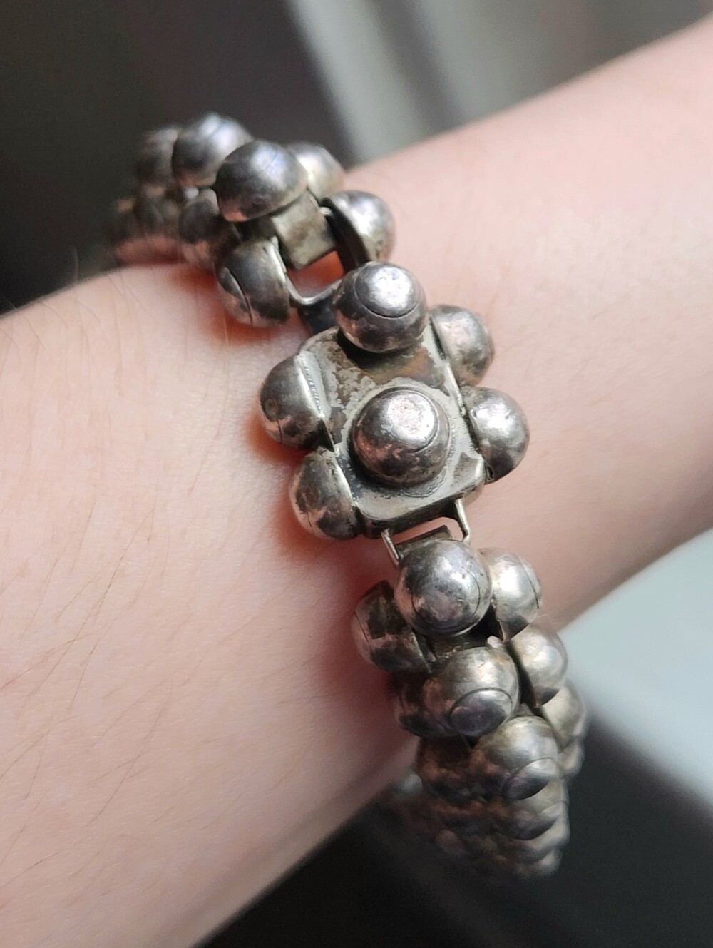 TAXCO STERLING SILVER CAVIAR TONGUE CLASP BRACELET 8 1/2"